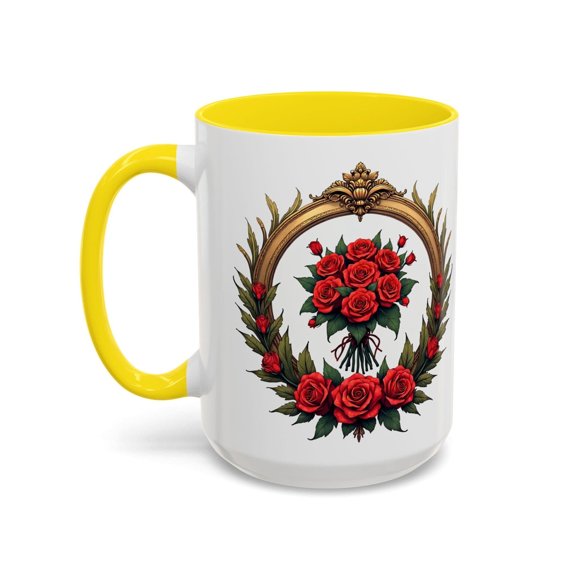 Printify Mug 15oz / Yellow Floral Fantasy Mug Bright and Cheerful Gift for Loved Ones Romantic Present Celebrate Lovers Beautiful Moments QR Quote Video Keepsake