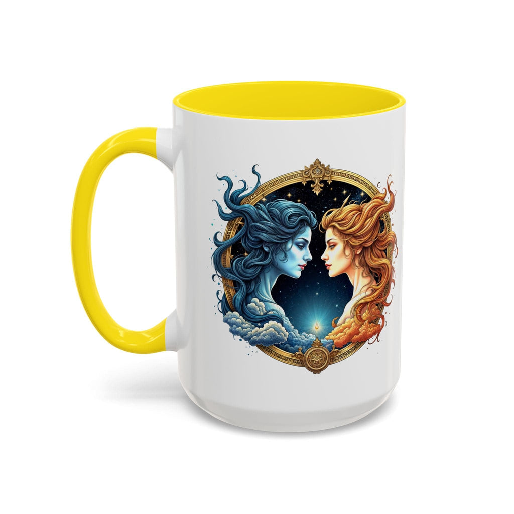 Printify Mug 15oz / Yellow Gemini Zodiac Coffee Mug with Inspirational Quote and Smart QR Code Fun Astrology Gift Unique Horoscope Mug for Gemini Lovers