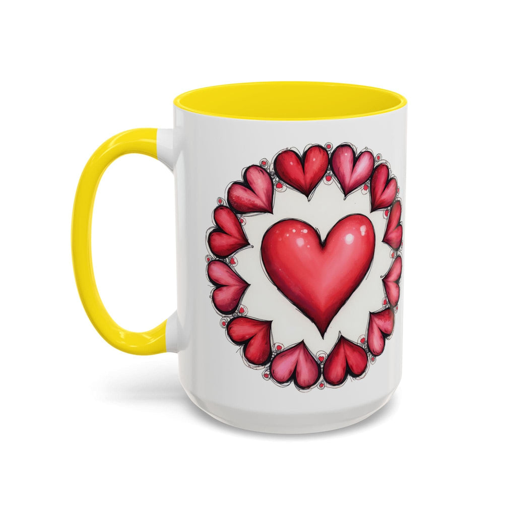 Printify Mug 15oz / Yellow Hearts Desire Mug Cherished Friend Lover Gift for Loved Ones Perfect Present for Romantic Relationship Moments QR Quote Video Keepsake