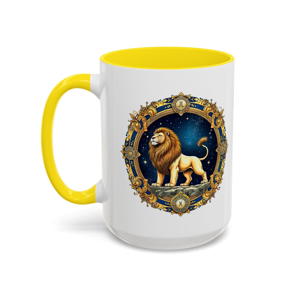 Printify Mug 15oz / Yellow Leo Zodiac Coffee Mug with Inspirational Quote and Smart QR Code Bold Astrology Gift Custom Horoscope Lovers Mug for Leo Enthusiasts