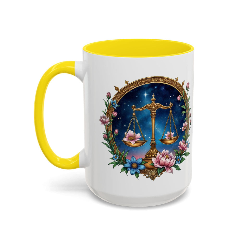 Printify Mug 15oz / Yellow Libra Zodiac Coffee Mug with Inspirational Quote and Smart QR Code Balanced Astrology Gift Custom Horoscope Lovers Mug for Libra Fans