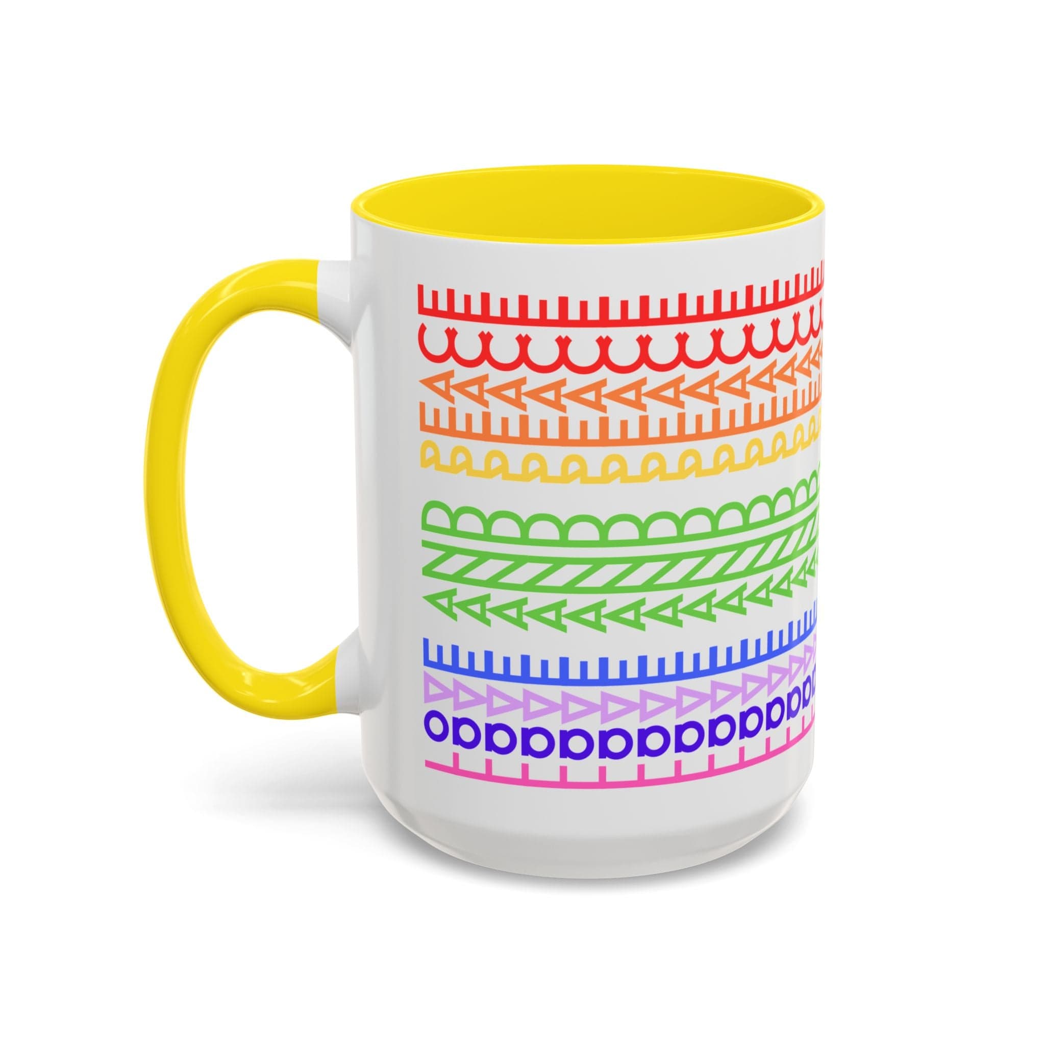 Printify Mug 15oz / Yellow Love and Peace Rainbow - Hidden Message Mug