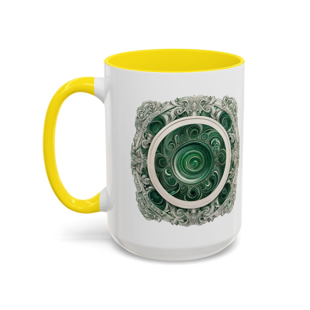 Printify Mug 15oz / Yellow Malachite Crystal Coffee Mug with Inspirational Quote and QR Code Beautiful Gemstone Gift for Green Thumbs and Spiritual Lovers