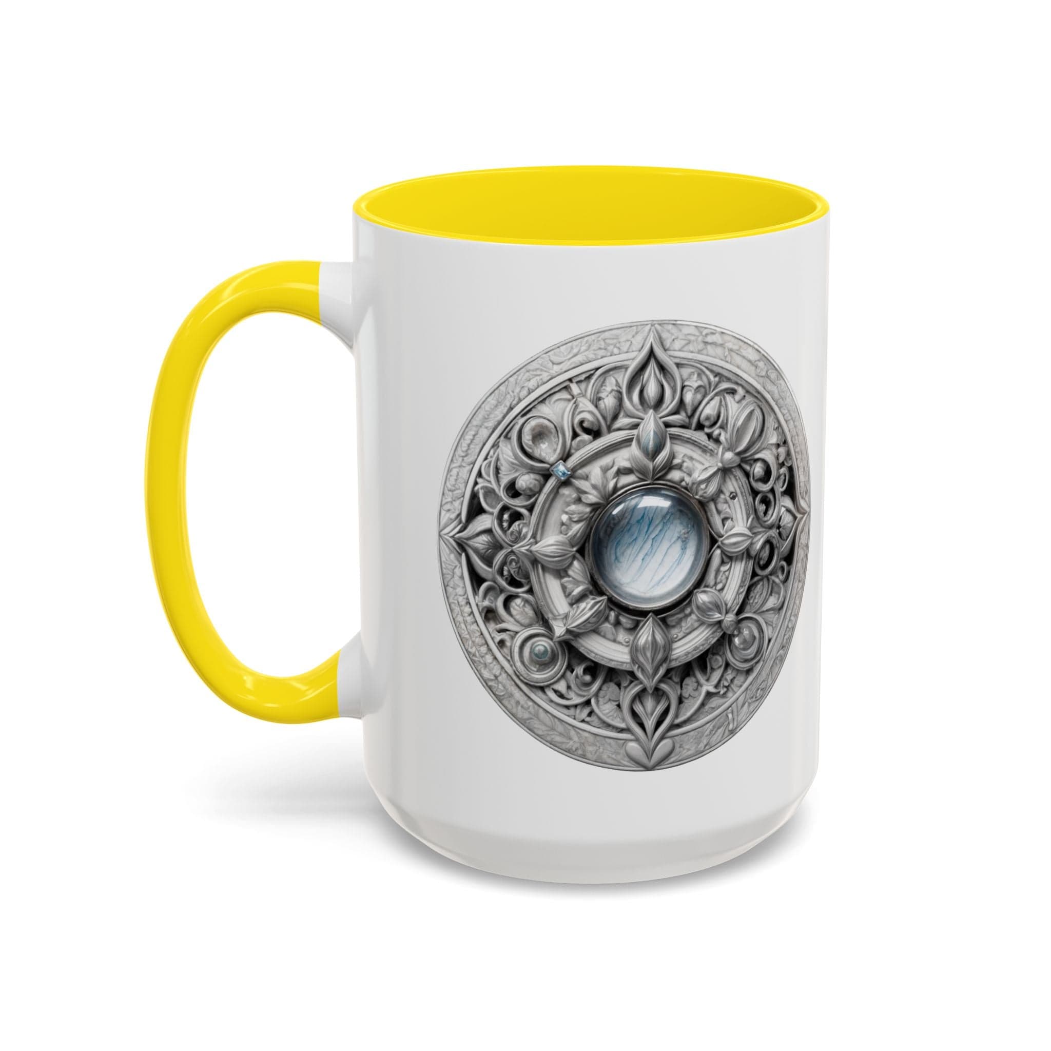 Printify Mug 15oz / Yellow Moonstone Gemstone Coffee Mug with Empowering Quote and QR Code Perfect for Mystics and Creative Spirits Beautiful Crystal Lovers