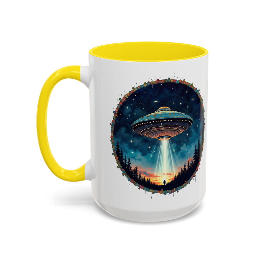 Printify Mug 15oz / Yellow Mug - Aliens Are Here - UFO & Cosmic QR Code Quote Video