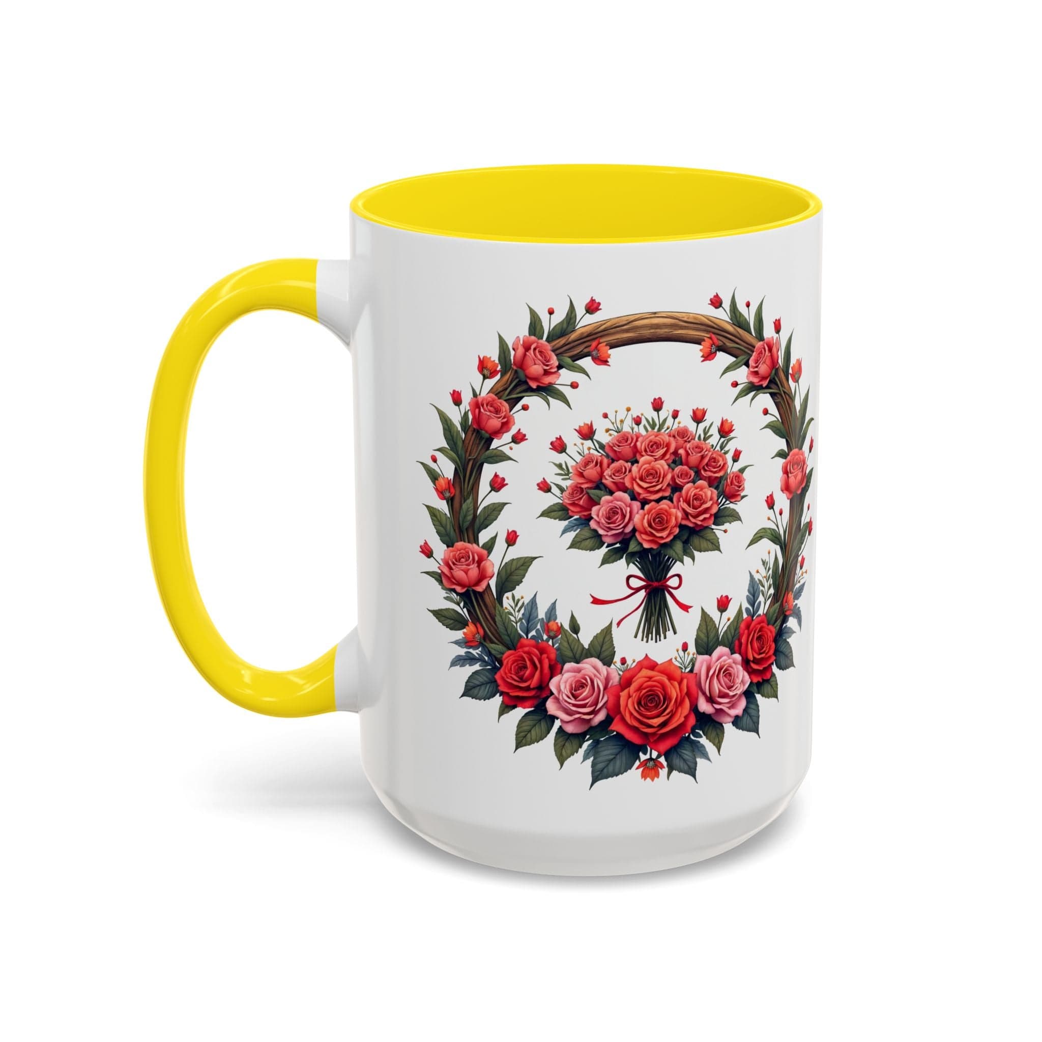 Printify Mug 15oz / Yellow Mug - Blooming Love - Love & Romance QR Code Quote Video