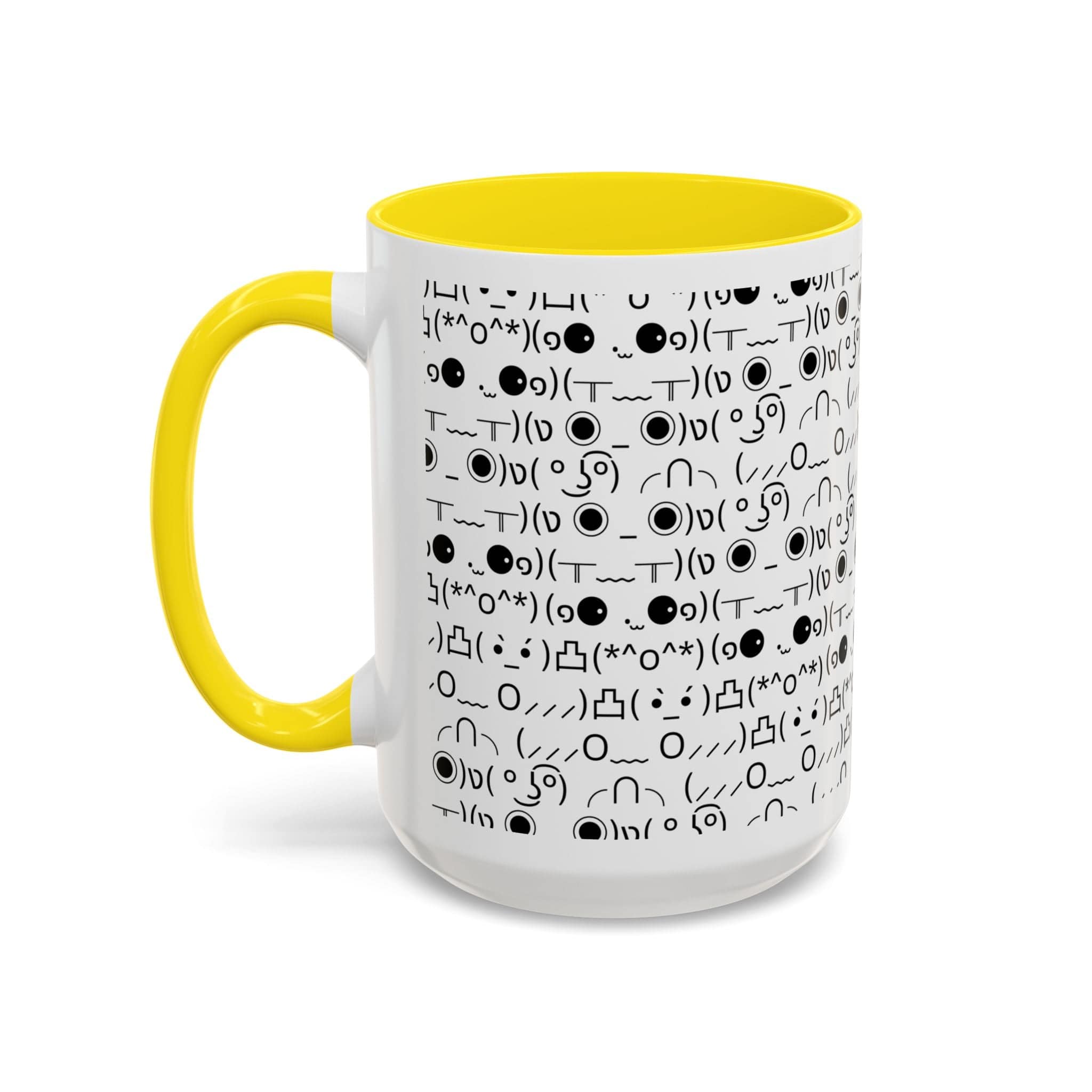 Printify Mug 15oz / Yellow Mug - (๑⚈ ․̫ ⚈๑) Emoji- Hidden Message