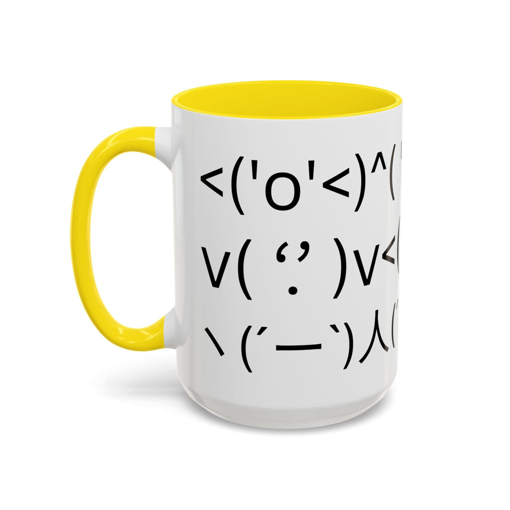 Printify Mug 15oz / Yellow Mug - ^( '-' )^ Emoticon - Hidden Message