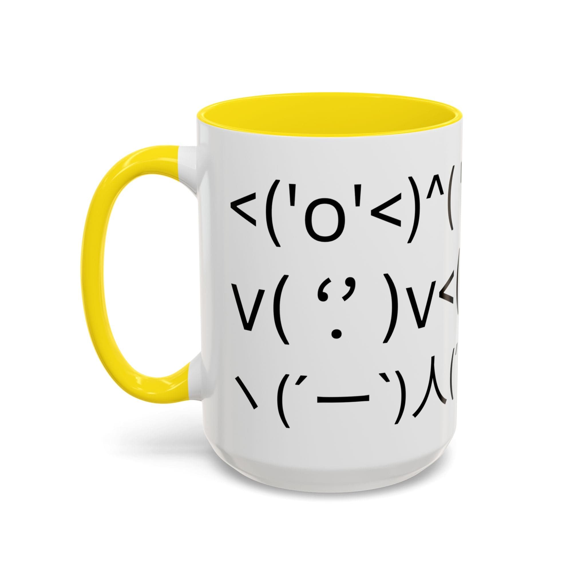 Printify Mug 15oz / Yellow Mug - ^( '-' )^ Emoticon - Hidden Message