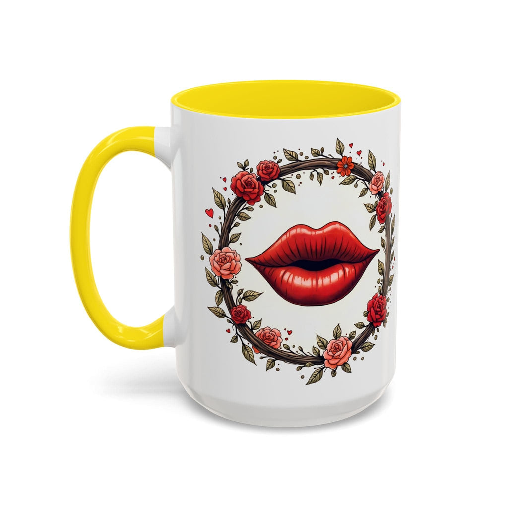 Printify Mug 15oz / Yellow Mug - Kiss Me - Love & Romance QR Code Quote Video