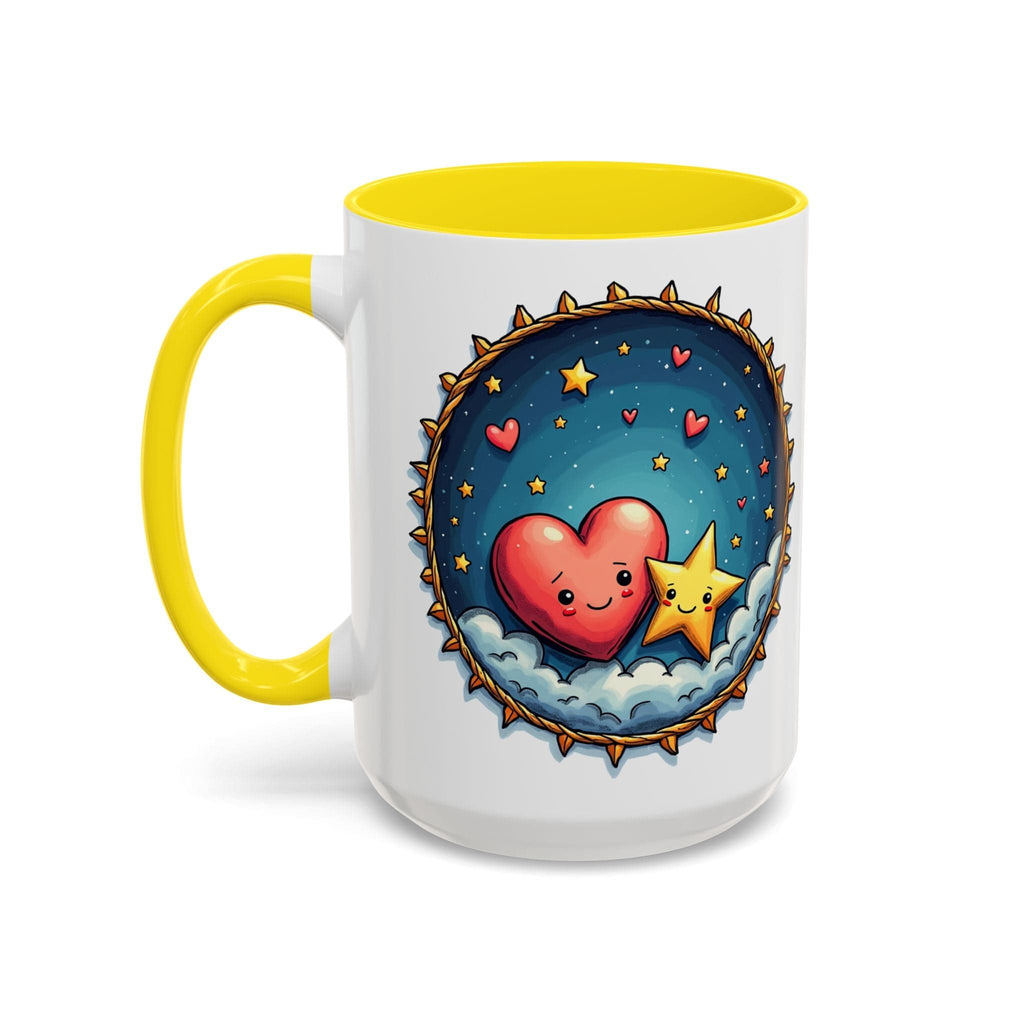 Printify Mug 15oz / Yellow Mug - Sparks of Love - Love & Fun Mug with QR Code Quote Video