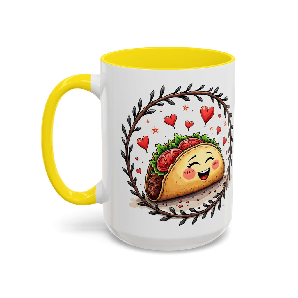 Printify Mug 15oz / Yellow Mug - Taco 'Bout Love - Love & Fun Mug with QR Code Quote Video