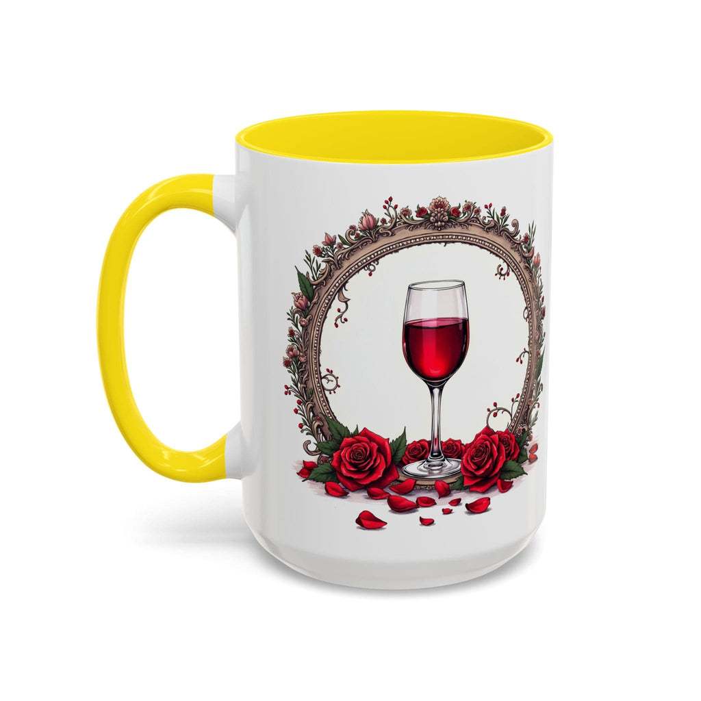 Printify Mug 15oz / Yellow Mug - Wine & Dine - Love & Romance QR Code Quote Video