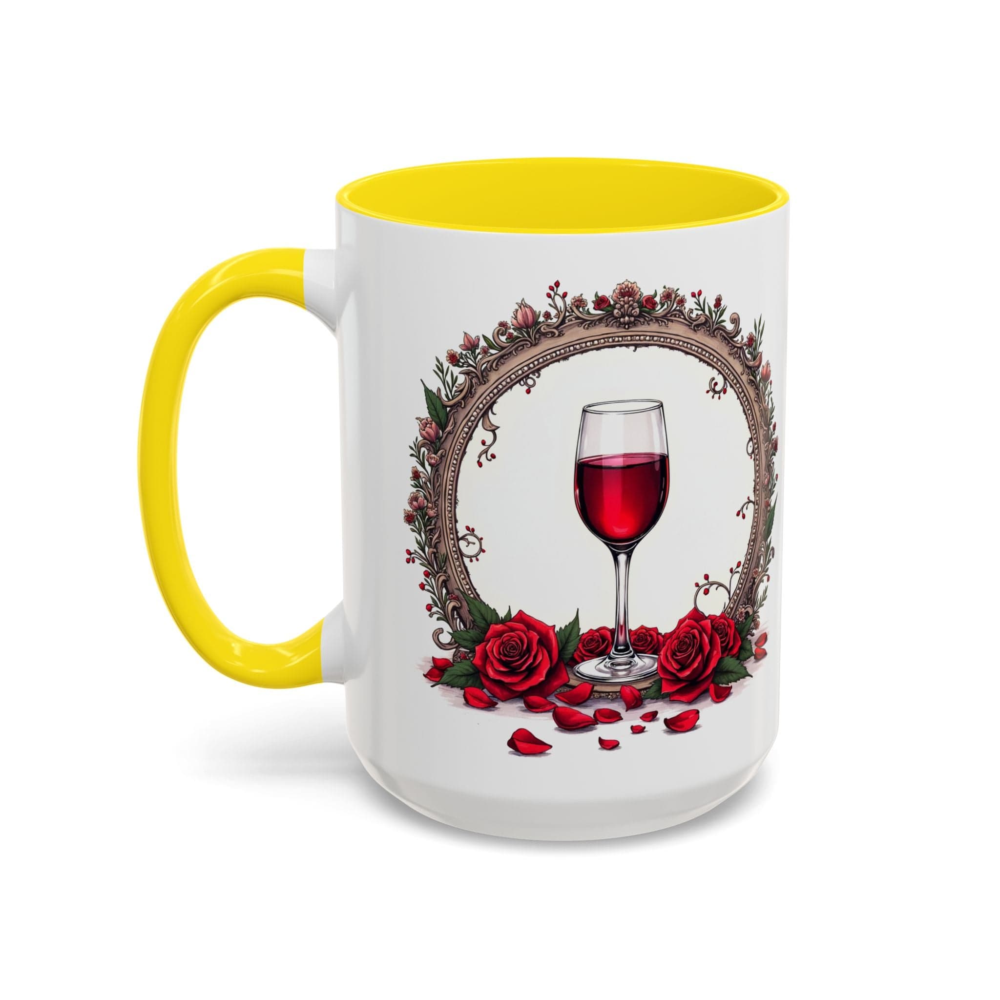 Printify Mug 15oz / Yellow Mug - Wine & Dine - Love & Romance QR Code Quote Video