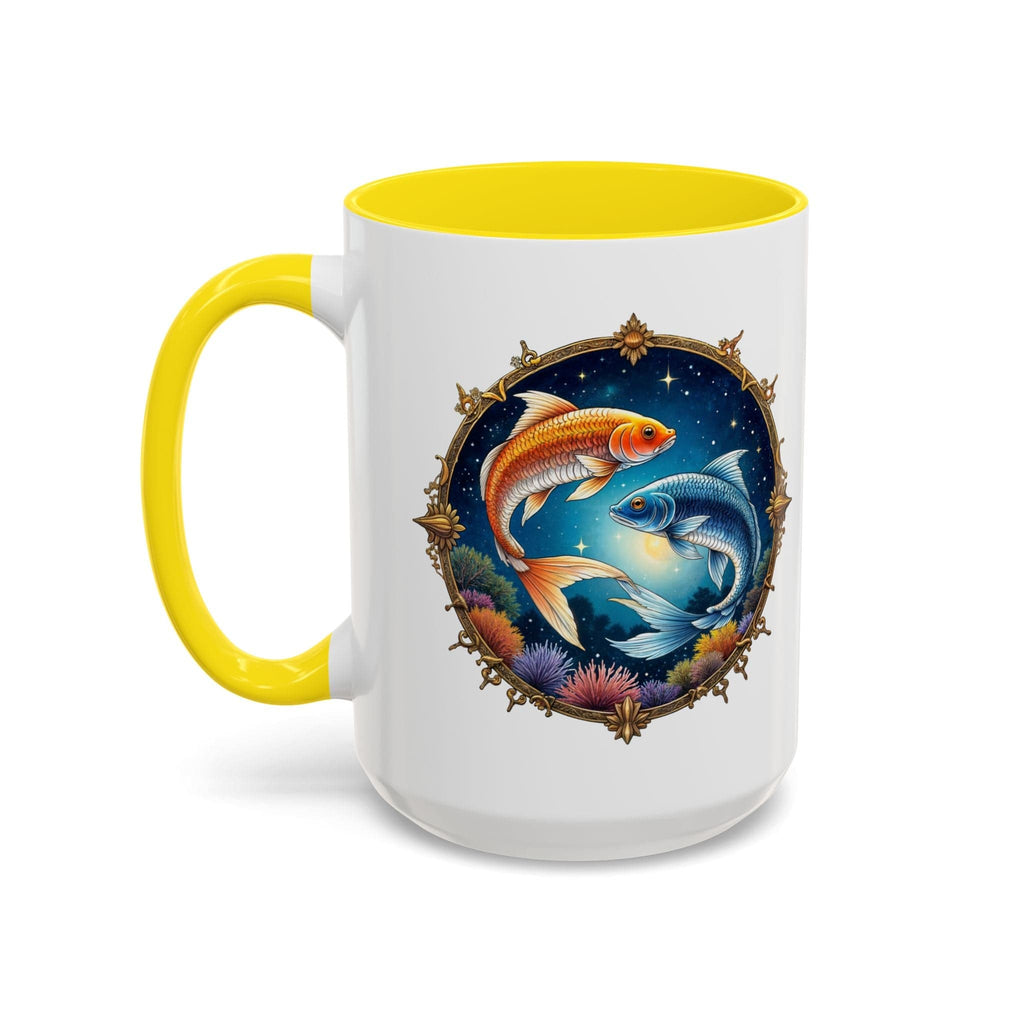Printify Mug 15oz / Yellow Pisces Zodiac Coffee Mug with Inspirational Quote and Smart QR Code Dreamy Astrology Gift Custom Horoscope Mug for Pisces Fans