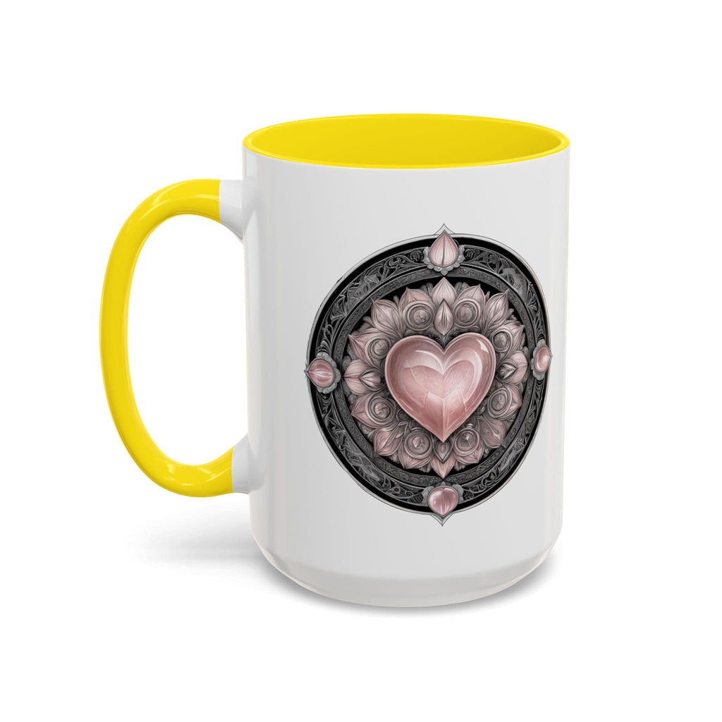 Printify Mug 15oz / Yellow Rose Quartz Love Crystal Coffee Mug with Heartwarming Quote and QR Code Beautiful Gemstone Gift for Valentines Day or Mothers Day