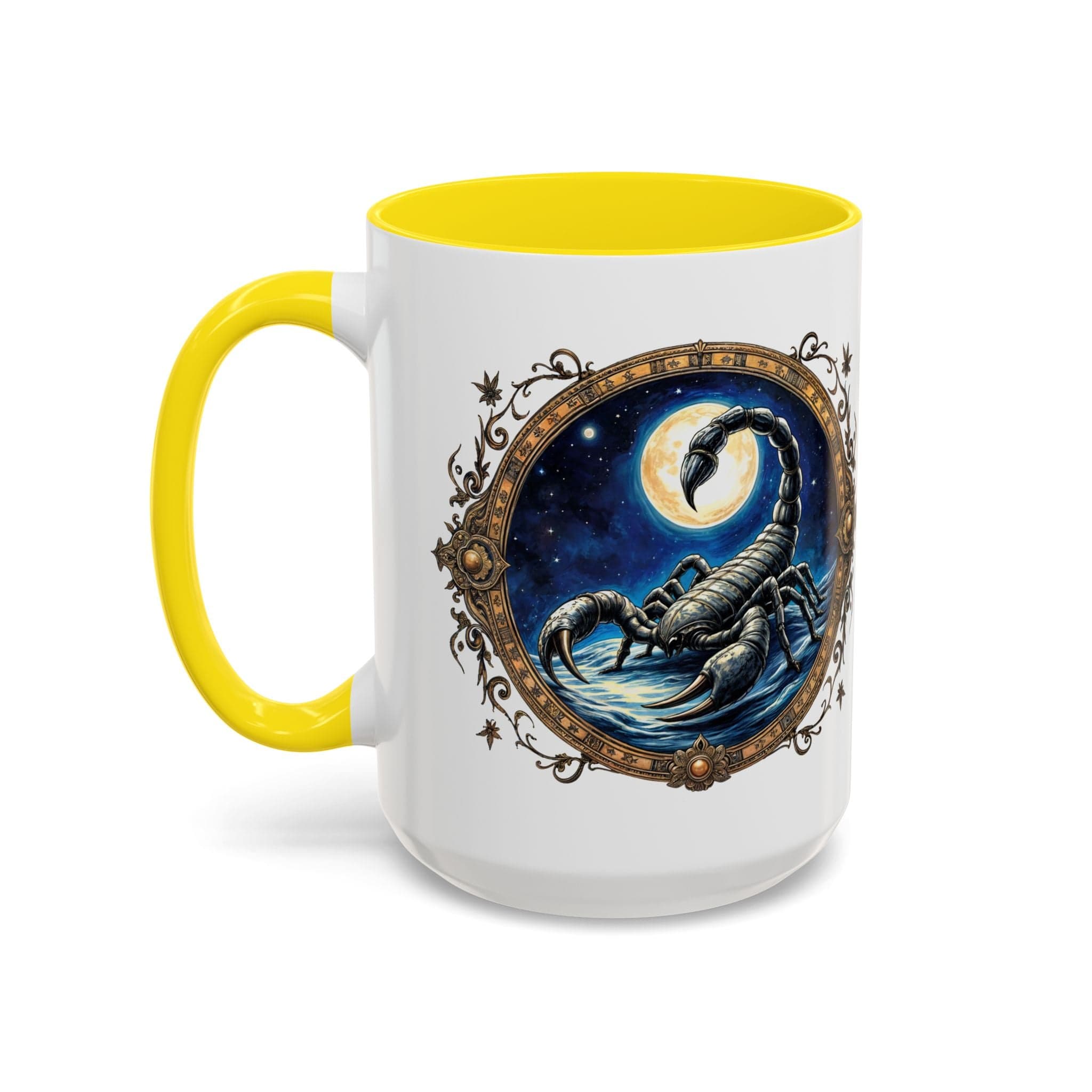 Printify Mug 15oz / Yellow Scorpio Zodiac Coffee Mug with Inspirational Quote and Smart QR Code Mysterious Astrology Gift Unique Horoscope Mug for Scorpio Lovers