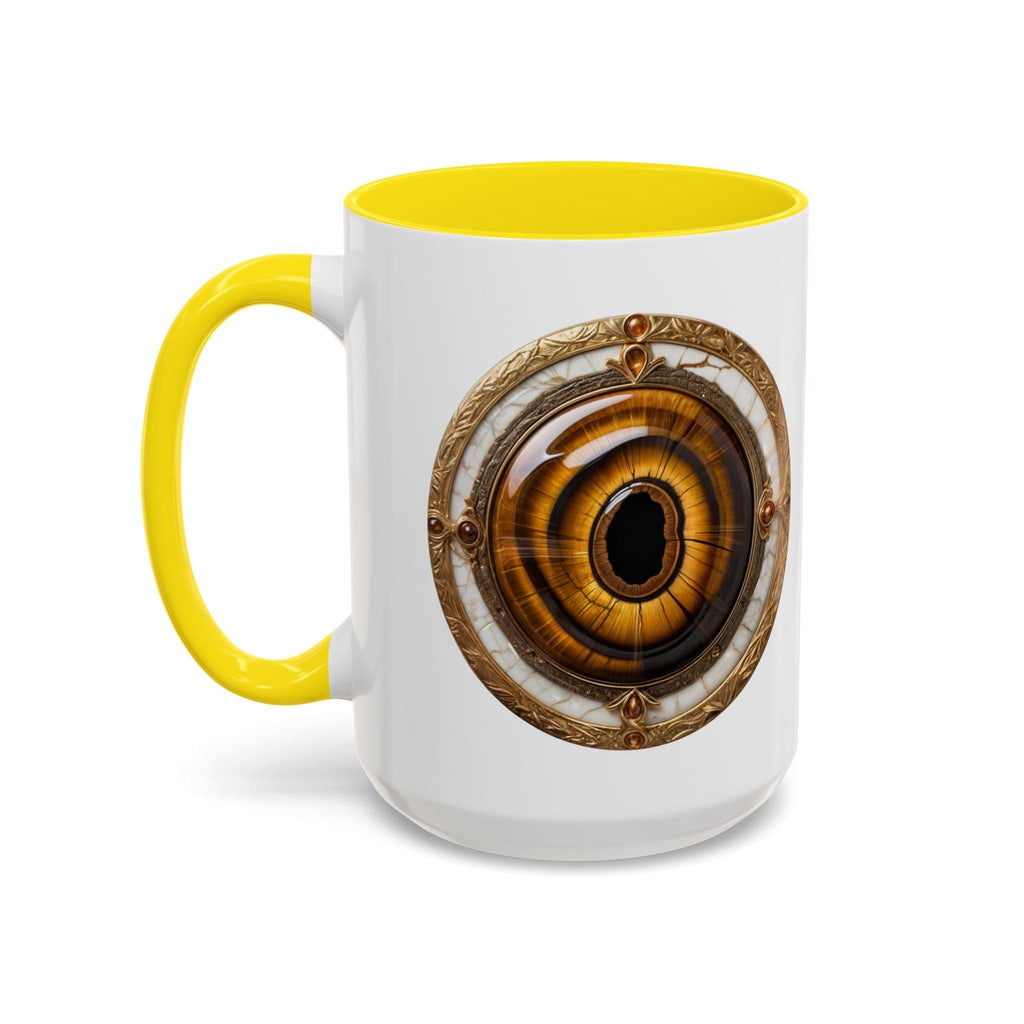 Printify Mug 15oz / Yellow Tigers Eye Crystal Coffee Mug with Empowering Quote and QR Code Great Gemstone Gift for Adventurers and Goal Setter Lovers