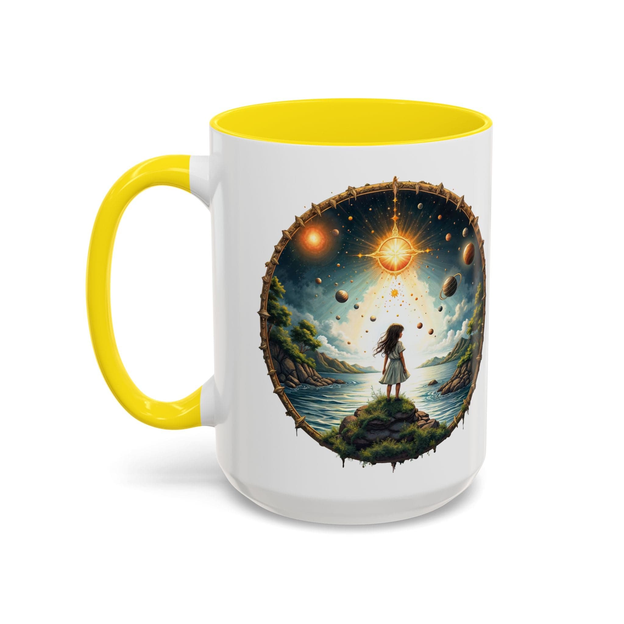 Printify Mug 15oz / Yellow UFO Coffee Mug with Exploring the Final Frontier Quote - Space Enthusiasts Who Enjoy Unique Gifts Hilarious Space Puns QR Code Quote Video