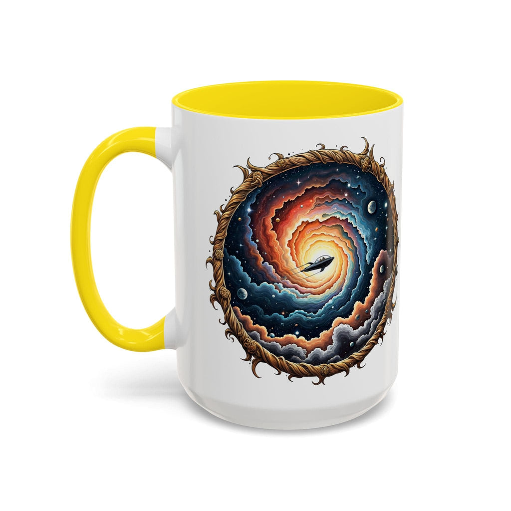 Printify Mug 15oz / Yellow UFO Coffee Mug with Humorous Alien Quote - for Skeptical Science Lover Who Enjoy Unique Quirky Gift Hilarious Space Joke QR Code Quote Video