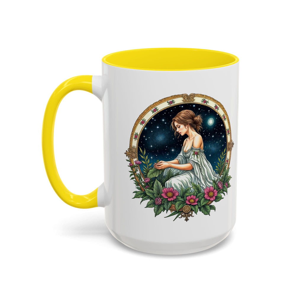 Printify Mug 15oz / Yellow Virgo Zodiac Coffee Mug with Inspirational Quote and Smart QR Code Elegant Astrology Gift Unique Horoscope Mug for Virgo Lovers