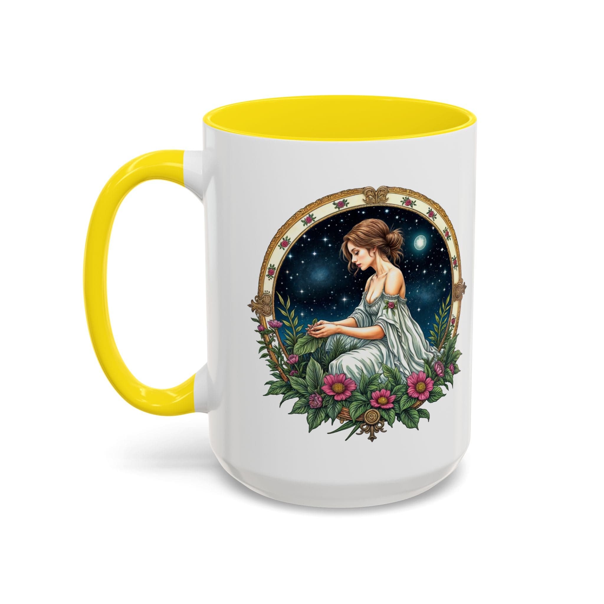 Printify Mug 15oz / Yellow Virgo Zodiac Coffee Mug with Inspirational Quote and Smart QR Code Elegant Astrology Gift Unique Horoscope Mug for Virgo Lovers