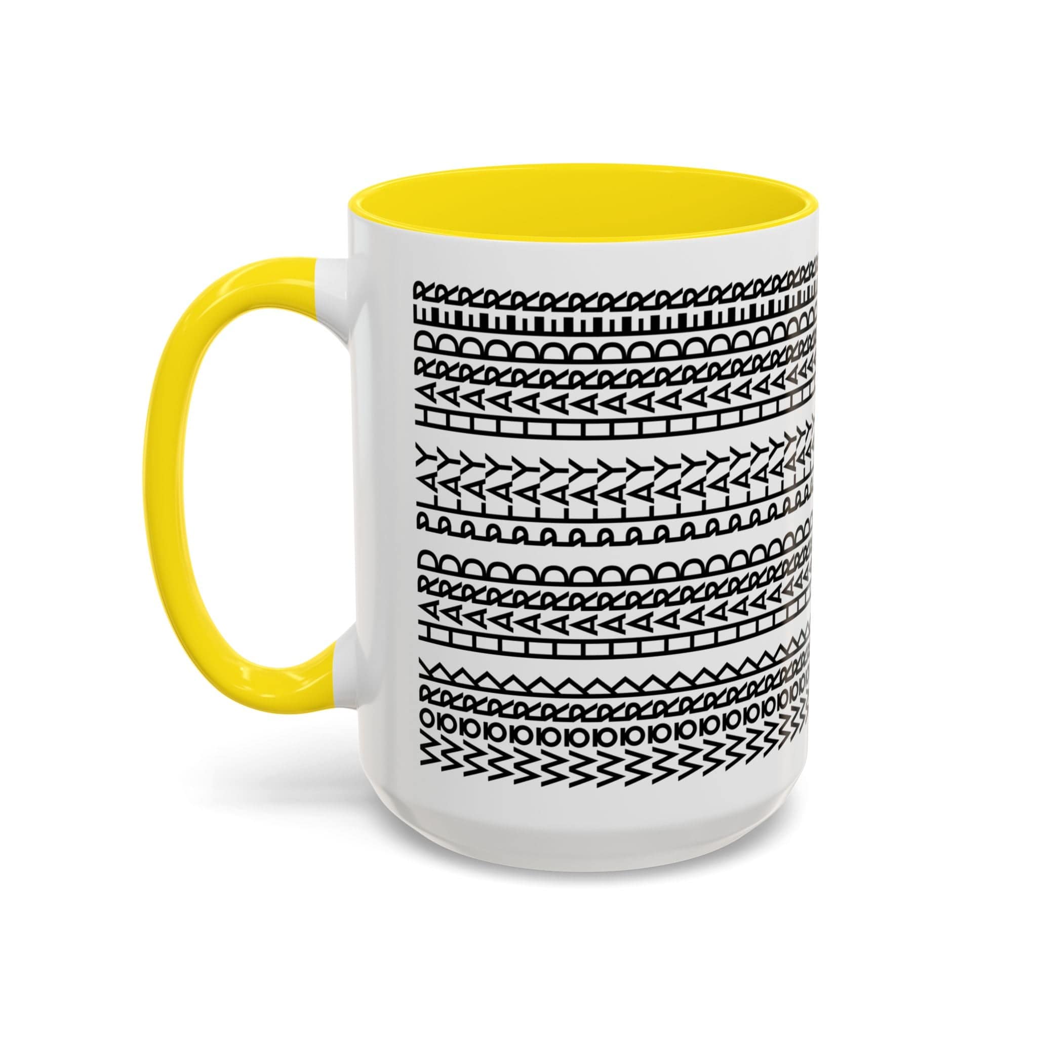 Printify Mug 15oz / Yellow Work Hard Play Harder - Hidden Message Mug