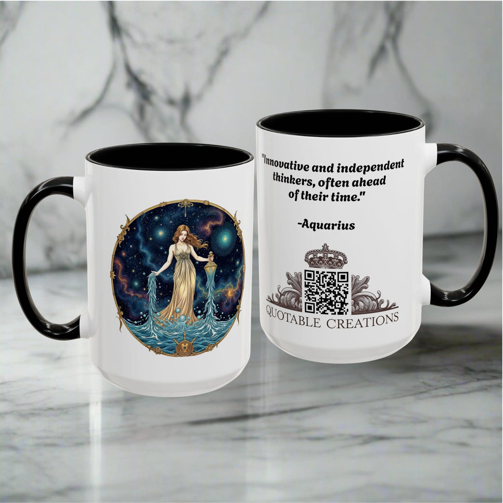 Printify Mug Aquarius Zodiac Coffee Mug with Inspirational Quote and Smart QR Code Trendy Astrology Gift Personalized Horoscope Mug for Aquarius Lovers