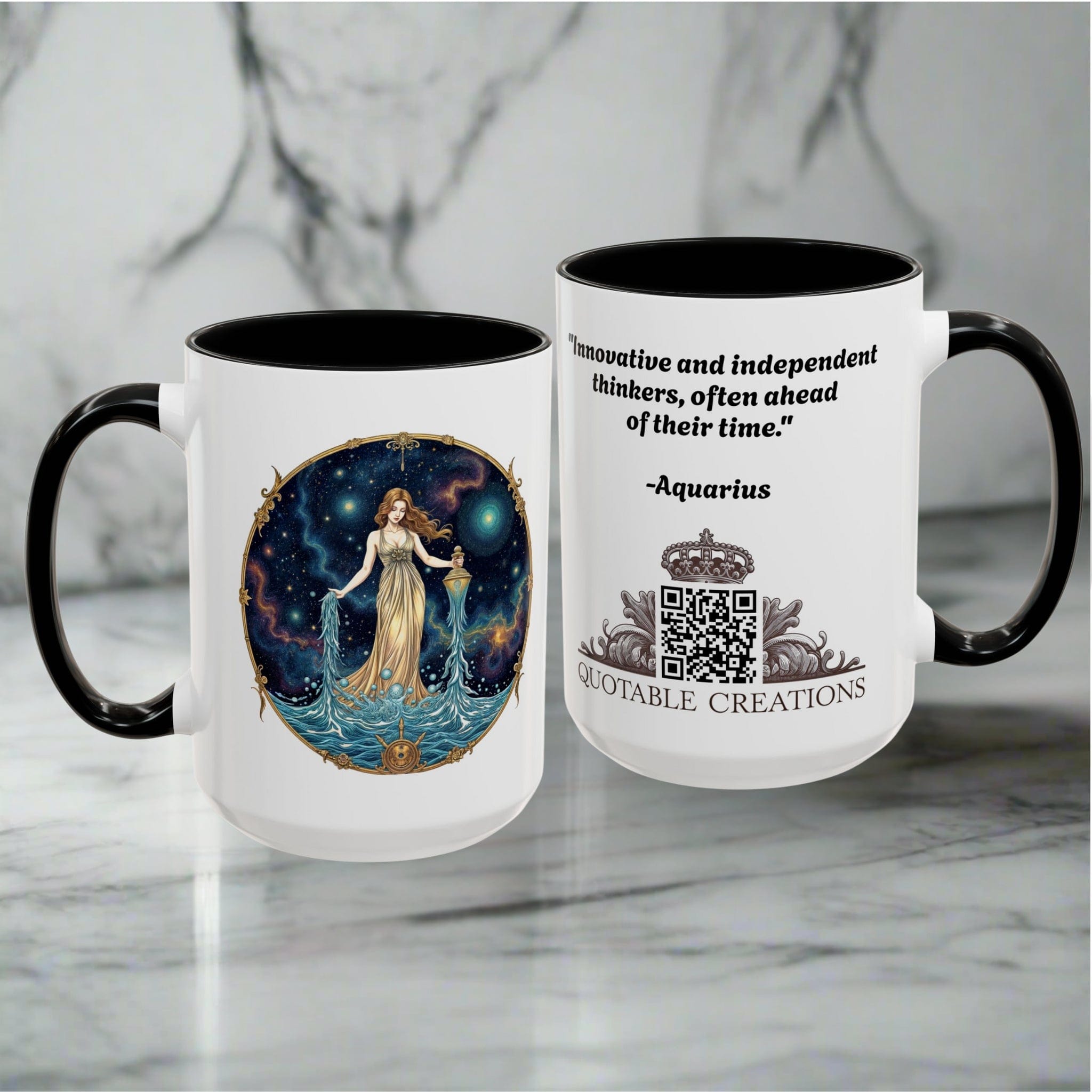 Printify Mug Aquarius Zodiac Coffee Mug with Inspirational Quote and Smart QR Code Trendy Astrology Gift Personalized Horoscope Mug for Aquarius Lovers