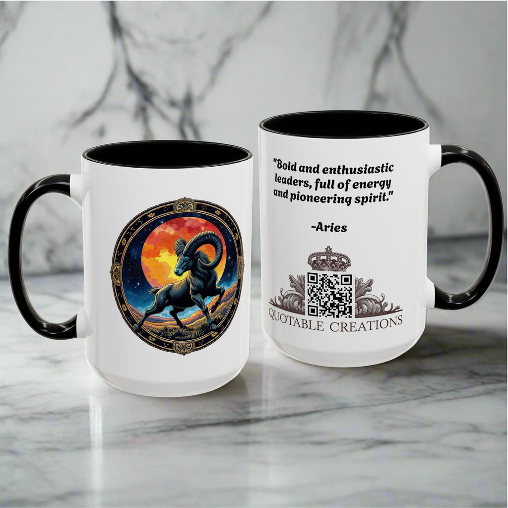 Printify Mug Aries Zodiac Coffee Mug with Inspirational Quote and Smart QR Code Unique Astrology Gift Personalized Horoscope Mug for Aries Lovers