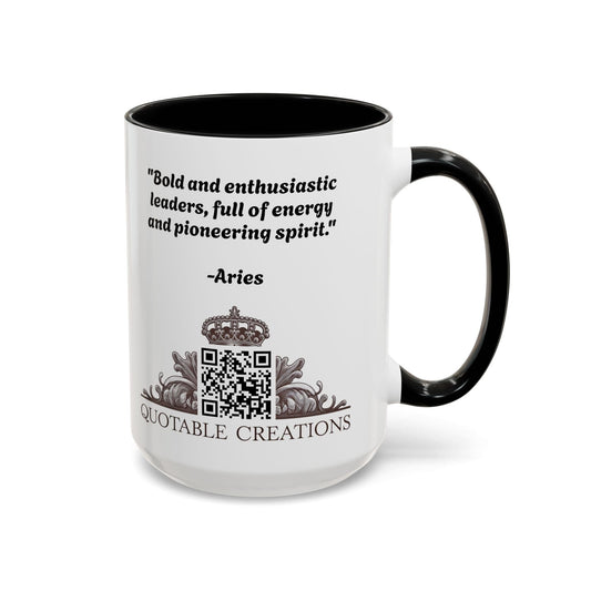 Printify Mug Aries Zodiac Coffee Mug with Inspirational Quote and Smart QR Code Unique Astrology Gift Personalized Horoscope Mug for Aries Lovers