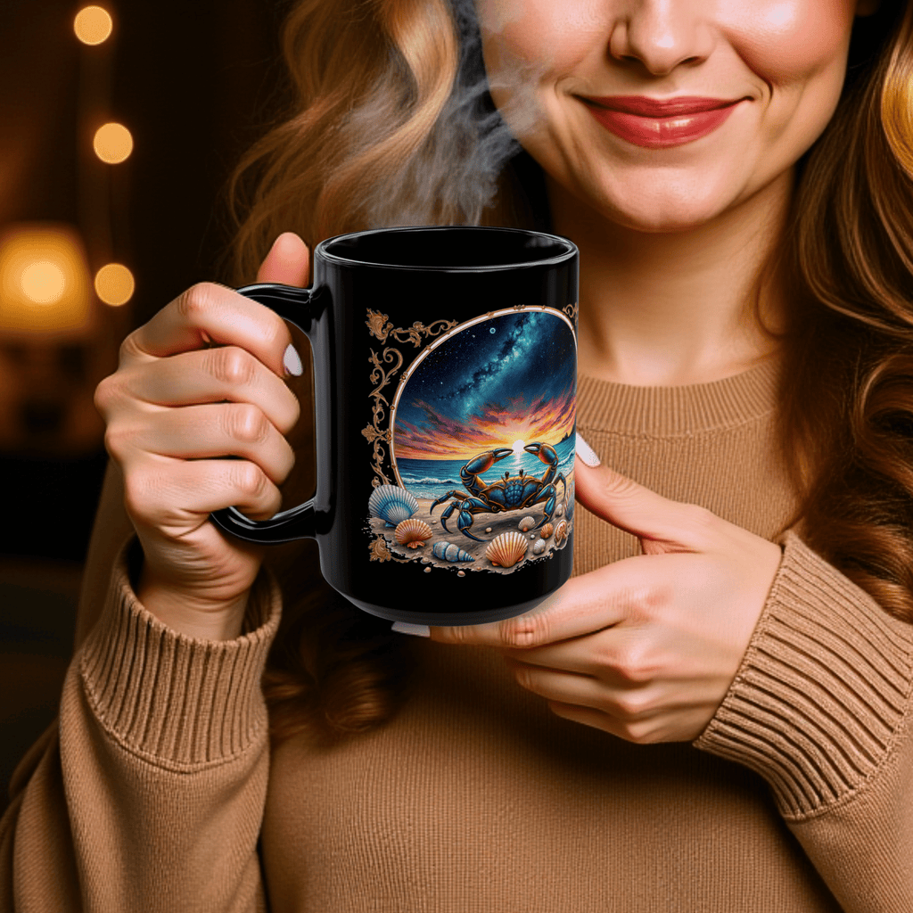 Printify Mug Cancer Zodiac Black Mug Nurturing Intuitive Coffee Cup, Astrology Gift, Family Connection, Home Decor