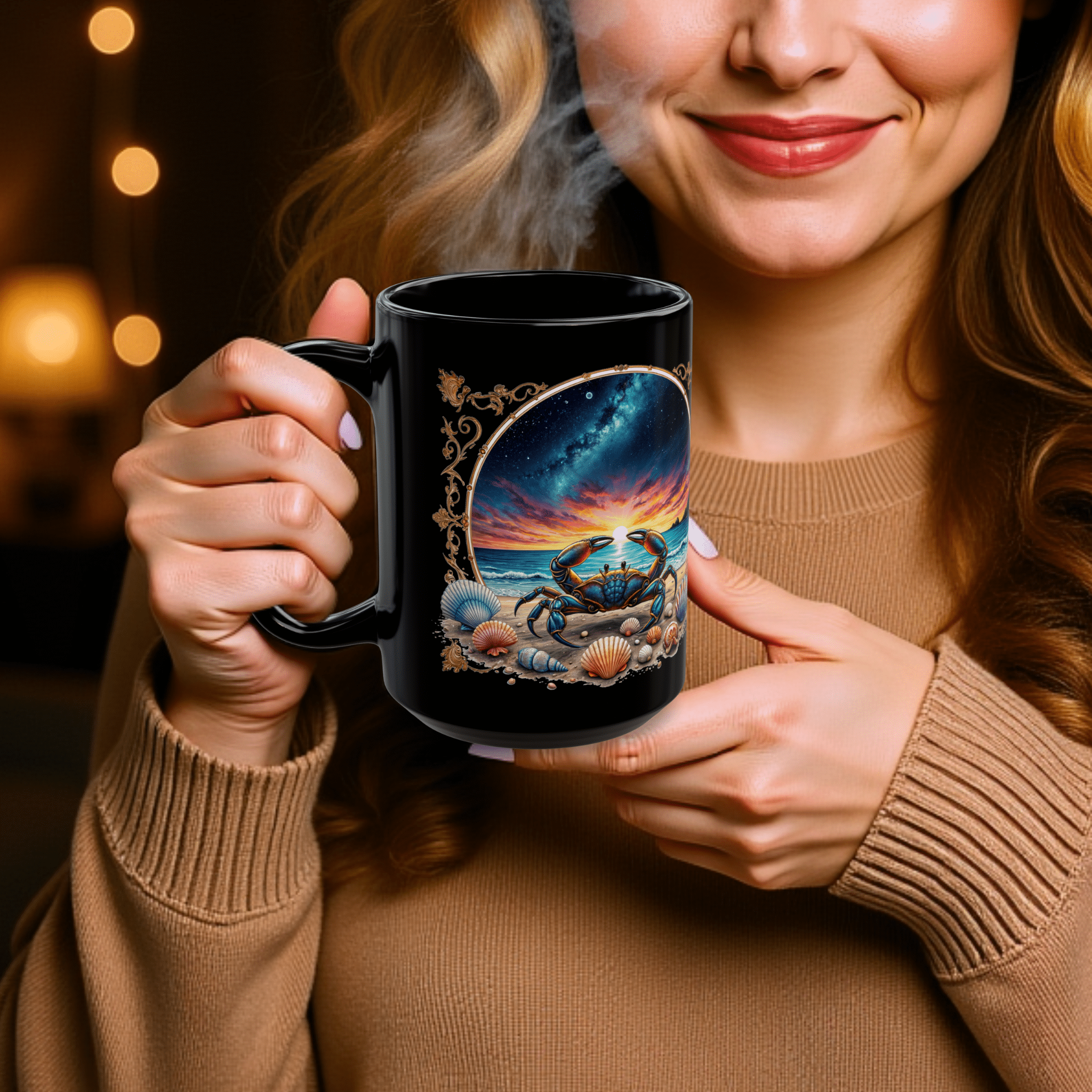 Printify Mug Cancer Zodiac Black Mug Nurturing Intuitive Coffee Cup, Astrology Gift, Family Connection, Home Decor