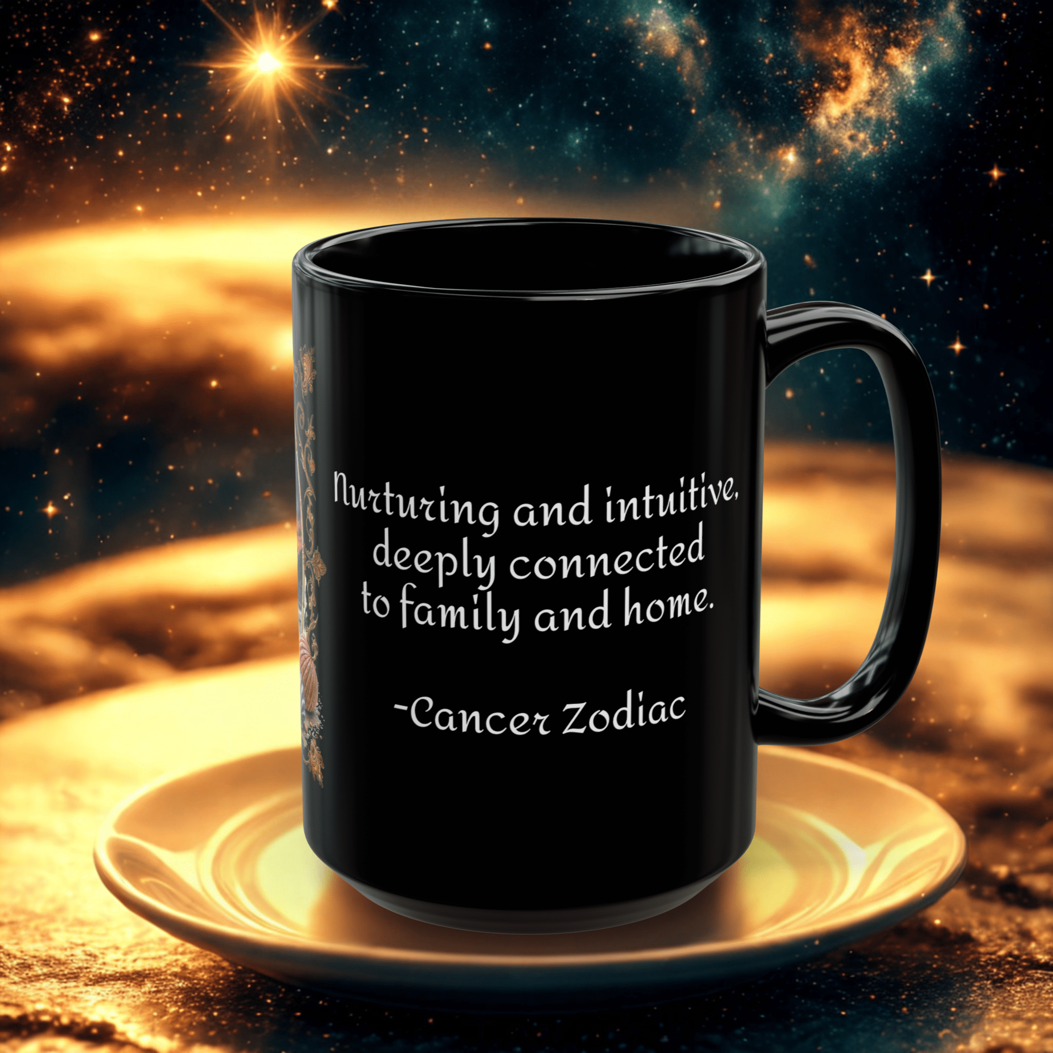 Printify Mug Cancer Zodiac Black Mug Nurturing Intuitive Coffee Cup, Astrology Gift, Family Connection, Home Decor