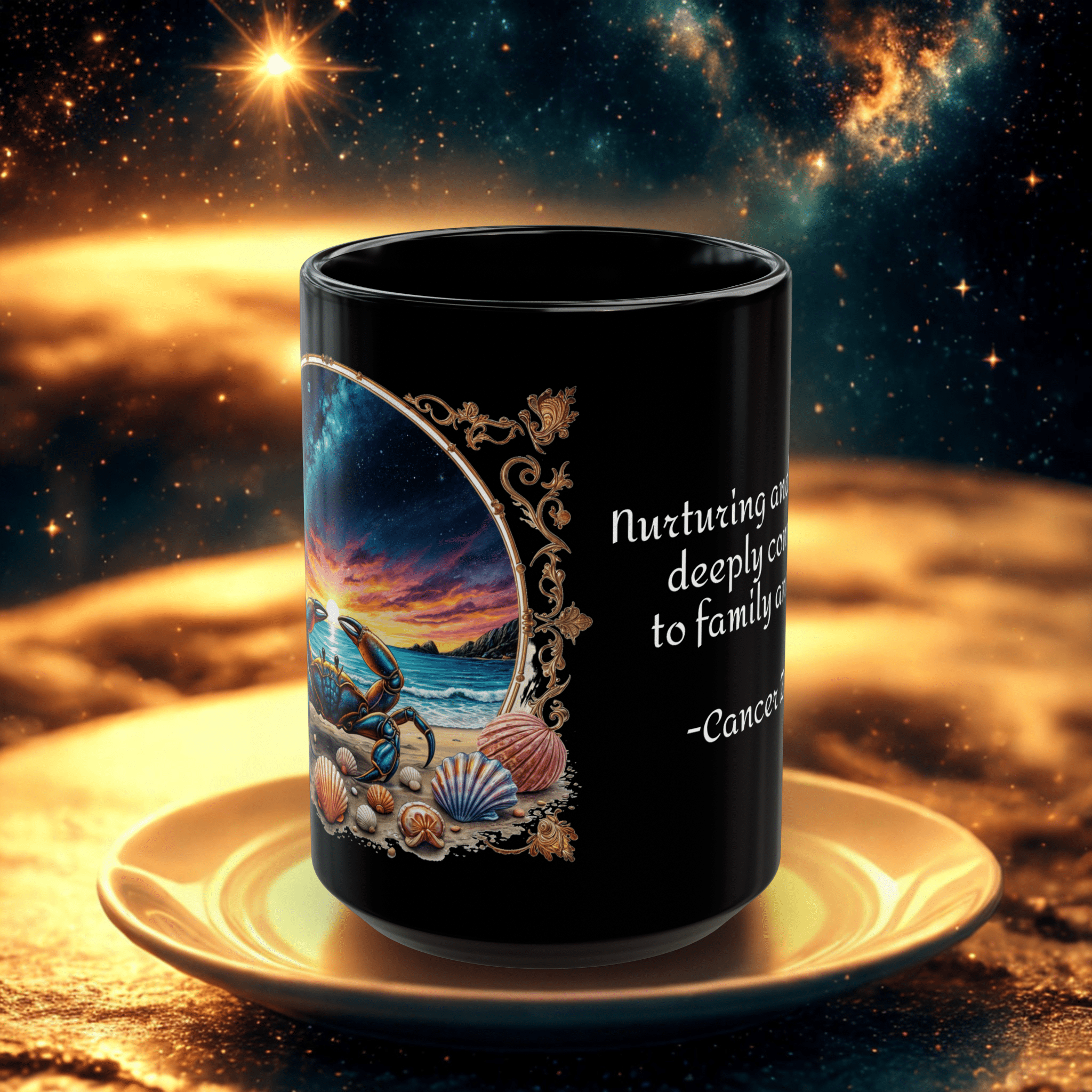 Printify Mug Cancer Zodiac Black Mug Nurturing Intuitive Coffee Cup, Astrology Gift, Family Connection, Home Decor