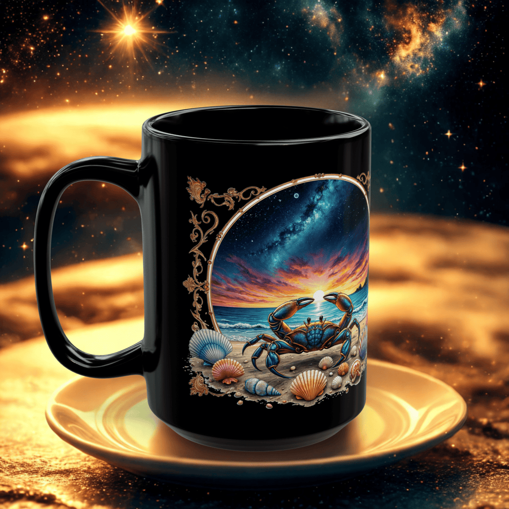 Printify Mug Cancer Zodiac Black Mug Nurturing Intuitive Coffee Cup, Astrology Gift, Family Connection, Home Decor