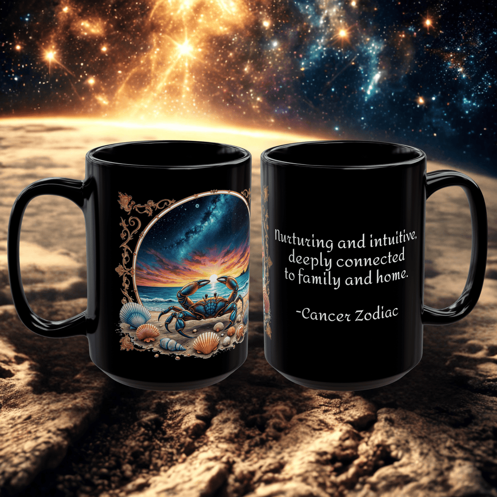 Printify Mug Cancer Zodiac Black Mug Nurturing Intuitive Coffee Cup, Astrology Gift, Family Connection, Home Decor