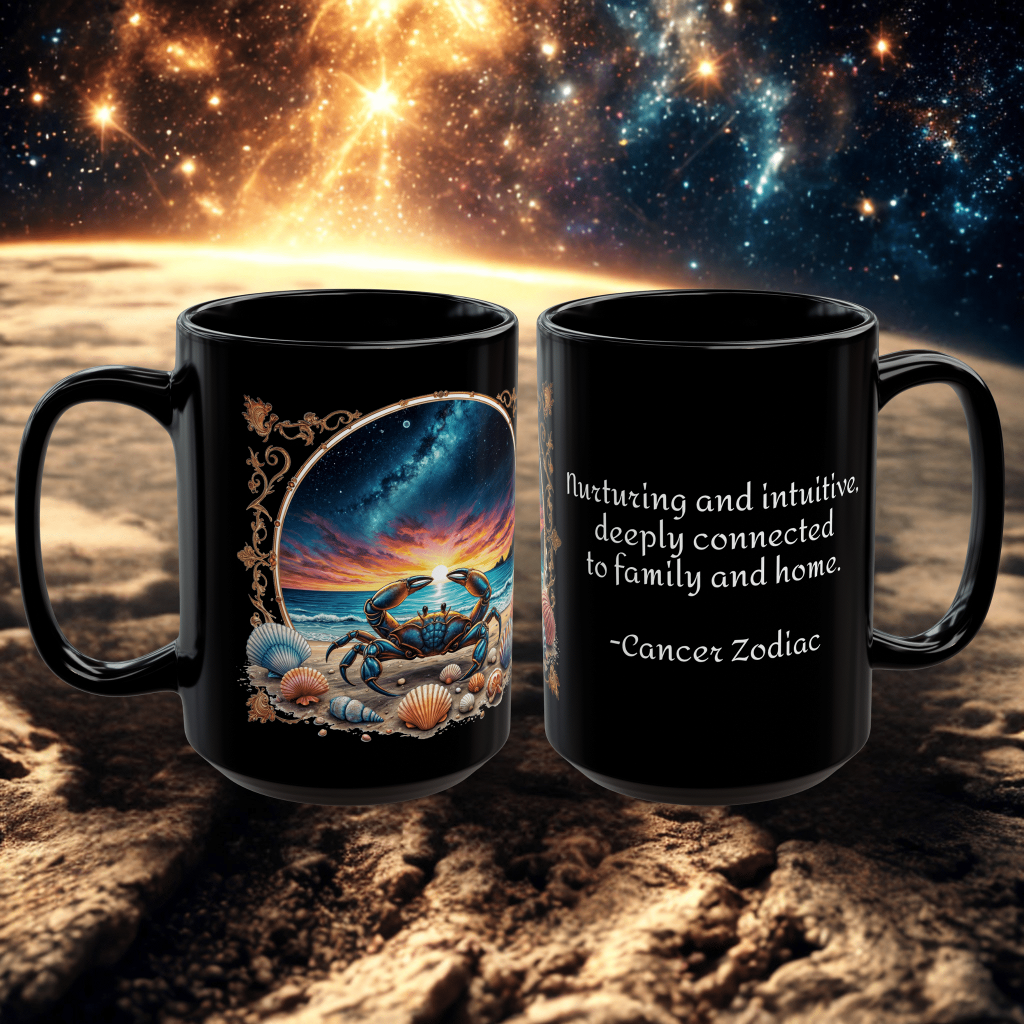 Printify Mug Cancer Zodiac Black Mug Nurturing Intuitive Coffee Cup, Astrology Gift, Family Connection, Home Decor