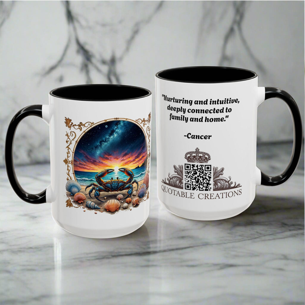 Printify Mug Cancer Zodiac Coffee Mug with Inspirational Quote and Smart QR Code Nurturing Astrology Gift Personalized Horoscope Mug for Cancer Fans