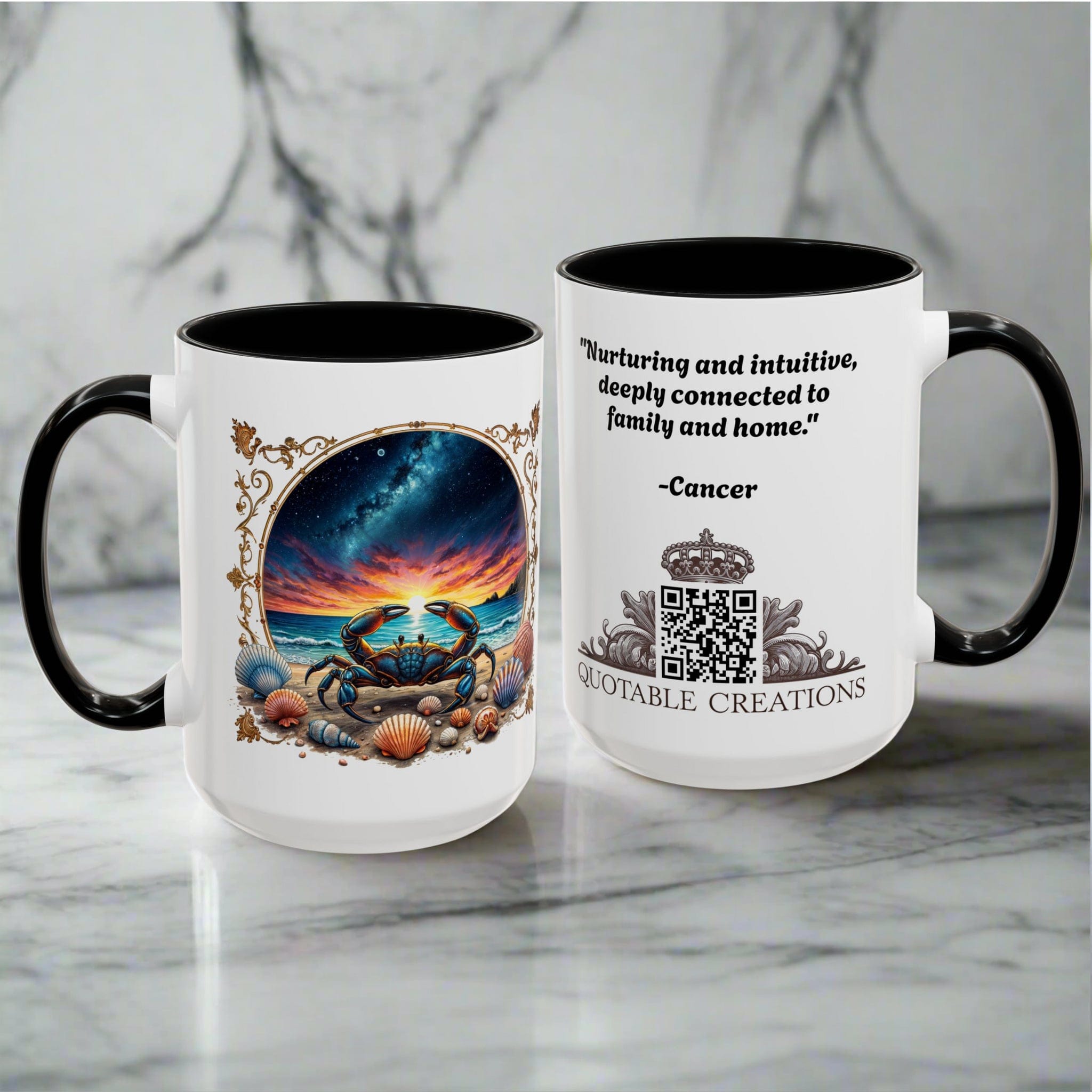 Printify Mug Cancer Zodiac Coffee Mug with Inspirational Quote and Smart QR Code Nurturing Astrology Gift Personalized Horoscope Mug for Cancer Fans