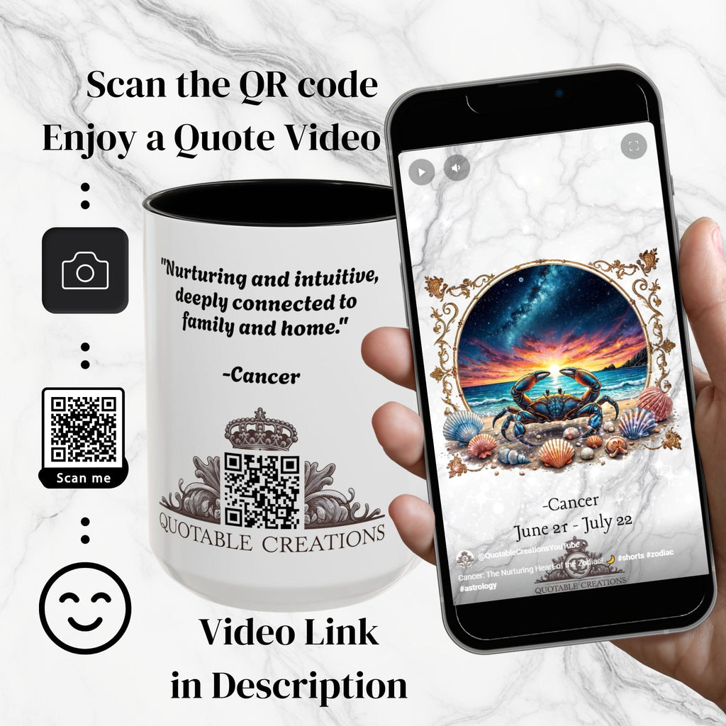 Printify Mug Cancer Zodiac Coffee Mug with Inspirational Quote and Smart QR Code Nurturing Astrology Gift Personalized Horoscope Mug for Cancer Fans