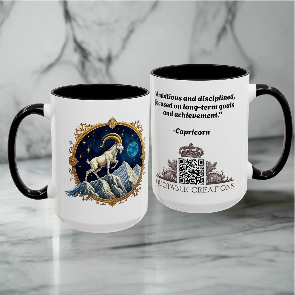 Printify Mug Capricorn Zodiac Coffee Mug with Inspirational Quote and Smart QR Code Perfect Astrology Gift Unique Capricorn Horoscope Mug for Enthusiasts
