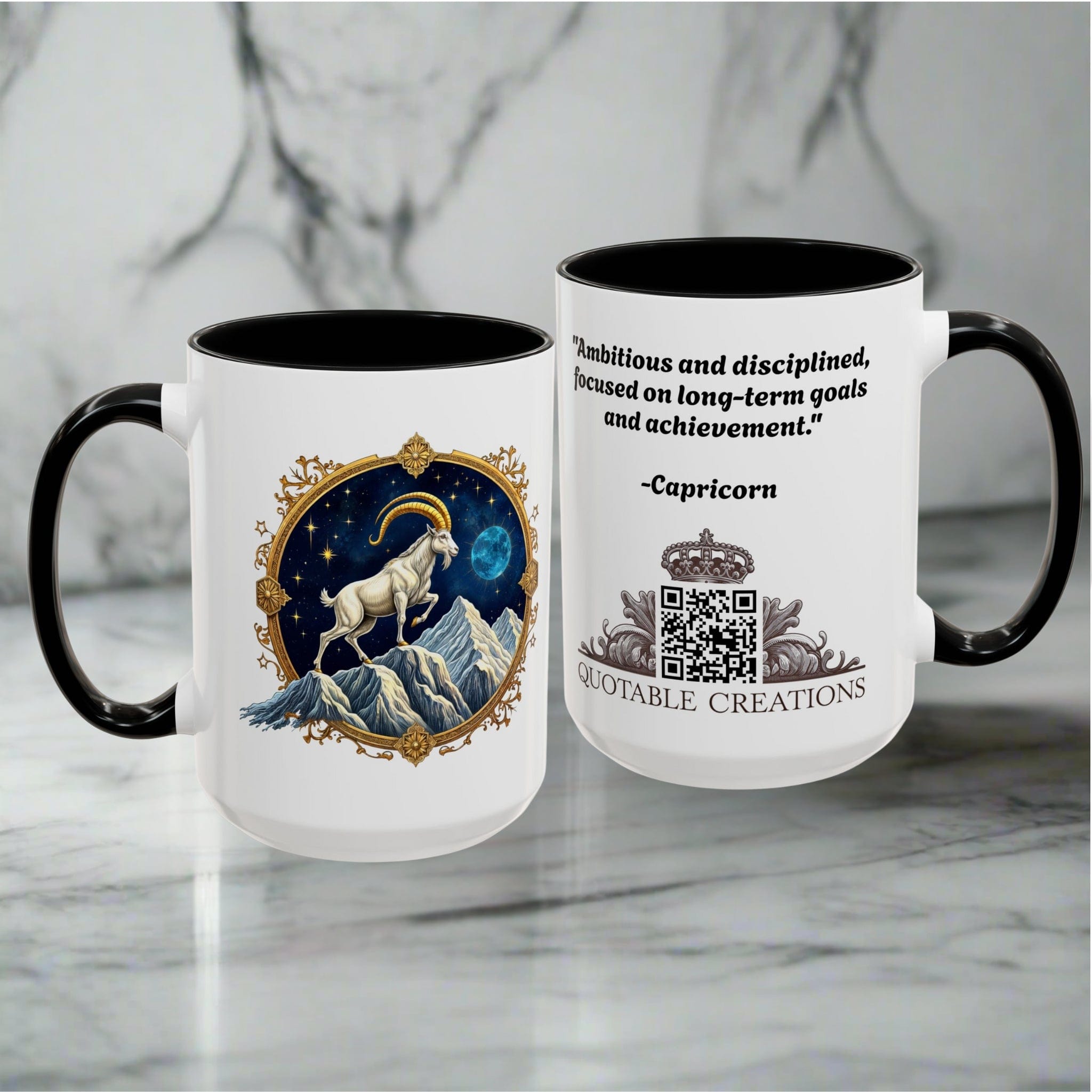 Printify Mug Capricorn Zodiac Coffee Mug with Inspirational Quote and Smart QR Code Perfect Astrology Gift Unique Capricorn Horoscope Mug for Enthusiasts