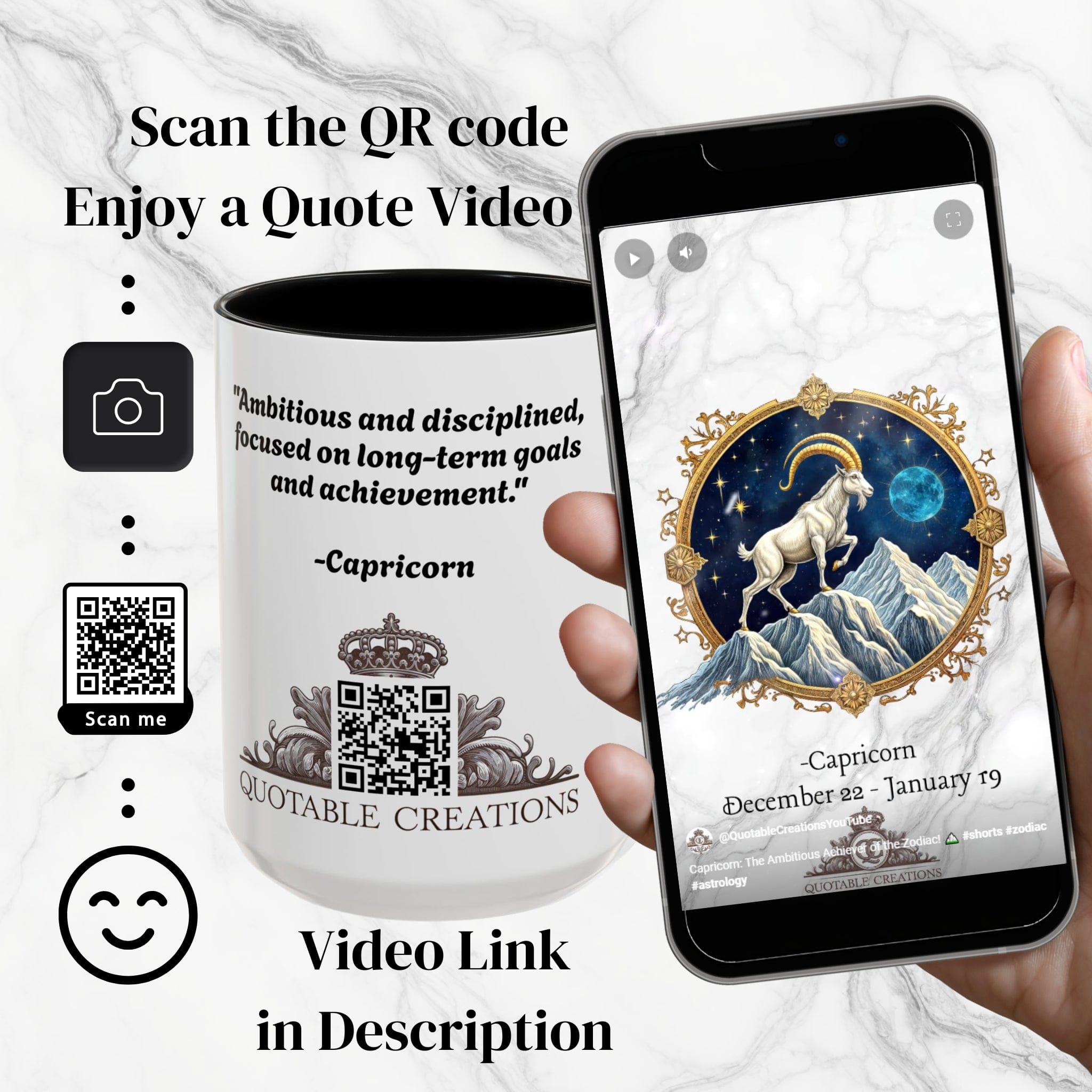 Printify Mug Capricorn Zodiac Coffee Mug with Inspirational Quote and Smart QR Code Perfect Astrology Gift Unique Capricorn Horoscope Mug for Enthusiasts