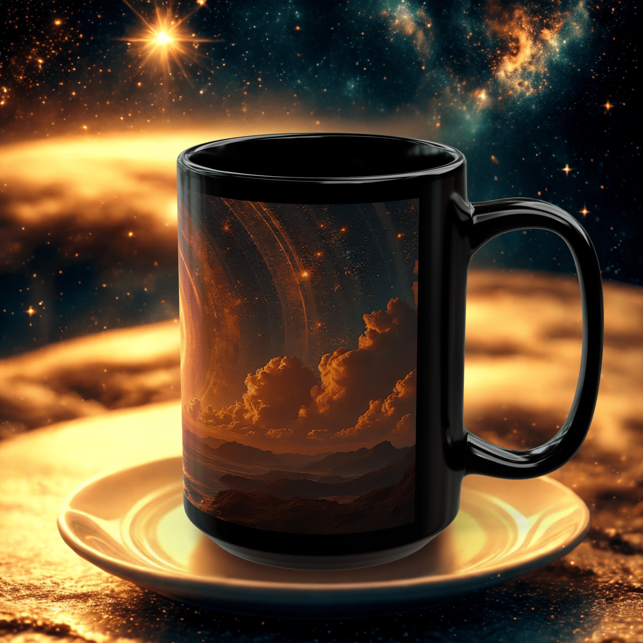 Printify Mug Celestial Galaxy Sun Mug: Space-Inspired Coffee Cup, Astronomy Gift, Unique Home Decor, Matching Set