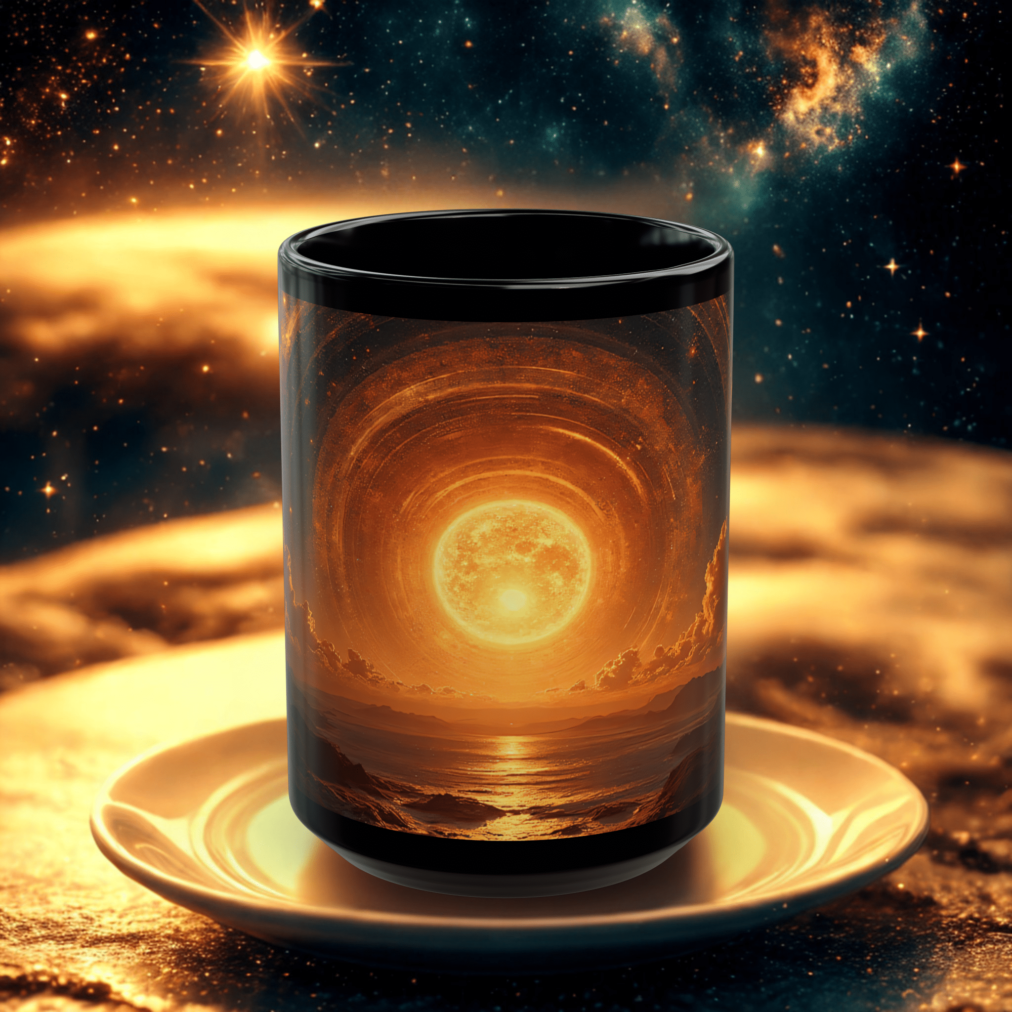 Printify Mug Celestial Galaxy Sun Mug: Space-Inspired Coffee Cup, Astronomy Gift, Unique Home Decor, Matching Set