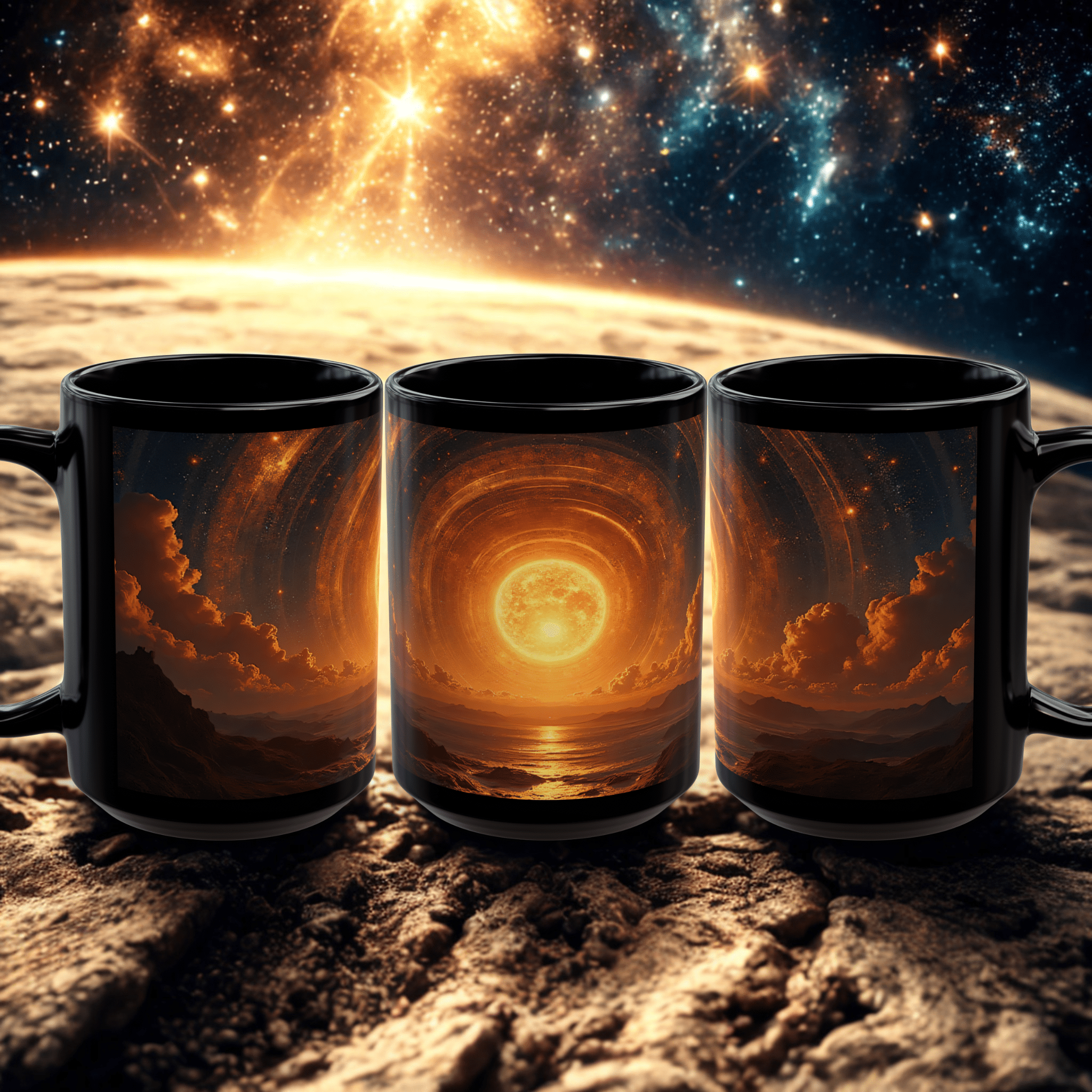 Printify Mug Celestial Galaxy Sun Mug: Space-Inspired Coffee Cup, Astronomy Gift, Unique Home Decor, Matching Set
