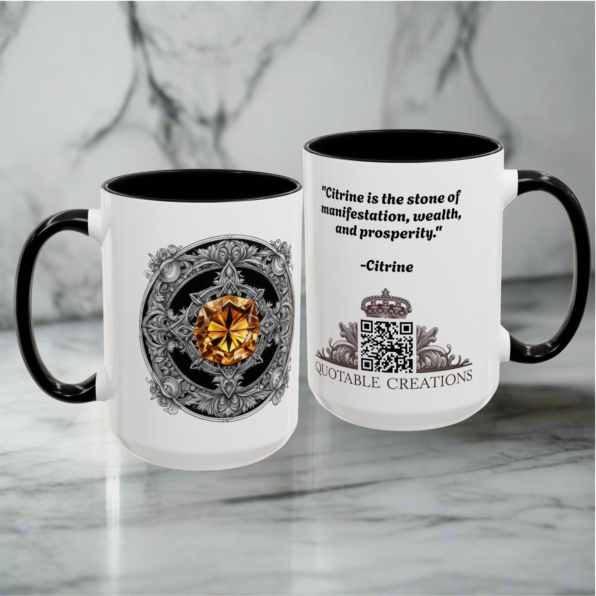 Printify Mug Citrine Crystal Coffee Mug with Positive Quote and QR Code for Motivational Video Ideal Gift for Gemstone Optimists and Dreamers