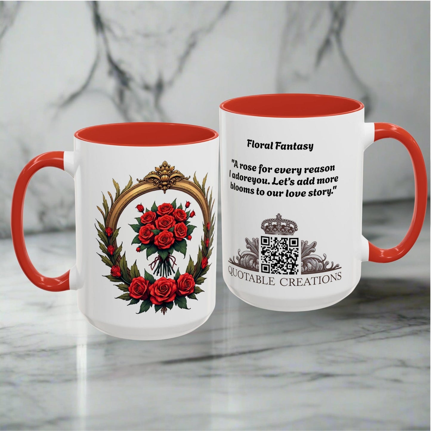 Printify Mug Floral Fantasy Mug Bright and Cheerful Gift for Loved Ones Romantic Present Celebrate Lovers Beautiful Moments QR Quote Video Keepsake