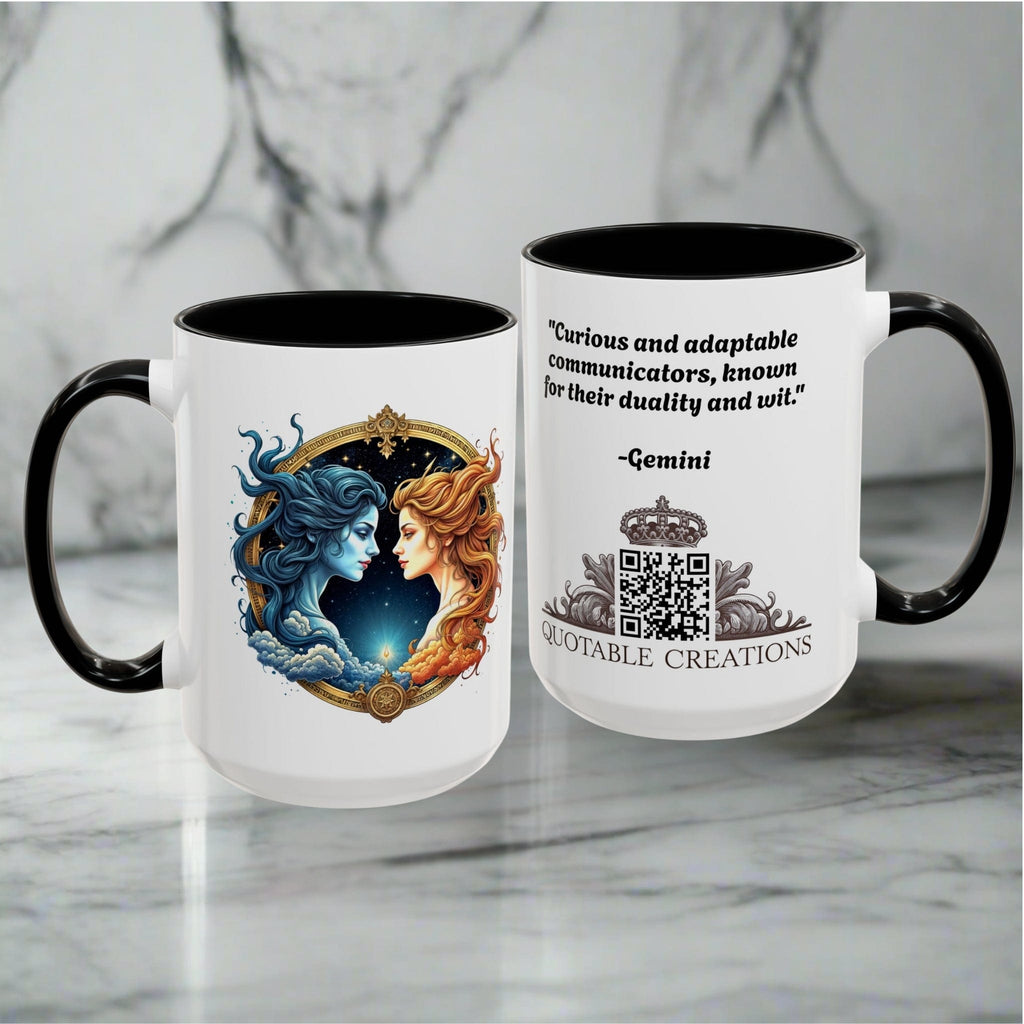 Printify Mug Gemini Zodiac Coffee Mug with Inspirational Quote and Smart QR Code Fun Astrology Gift Unique Horoscope Mug for Gemini Lovers